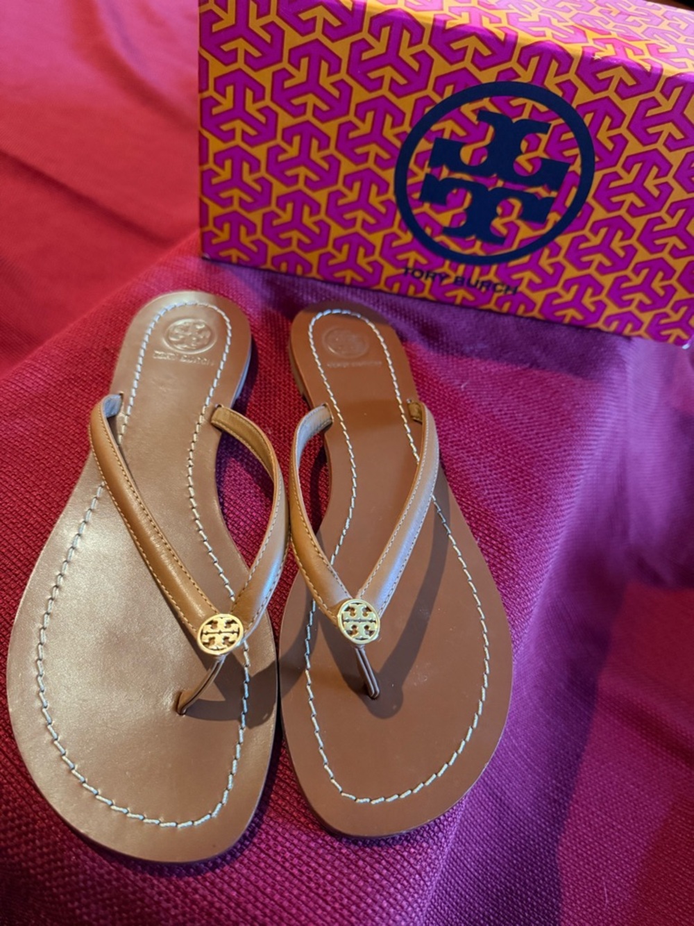Tory Burch Royal Tan & Gold Terra Thong Veg Leather Sandal Box - Picture 12 of 12